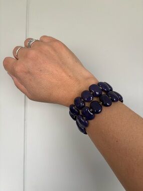 Vintage coil style Bracelet in Deep purple smooth polished rock style beads